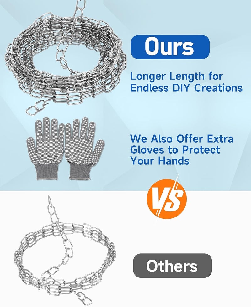 Aothotop 230ft Jack Chain for Hanging, Galvanized Steel Small Chain for Hanging Baskets, Pictures, Bird Feeders, Plants, Lights, Light Duty Chain for Hanging with Extra Gloves - Image 3